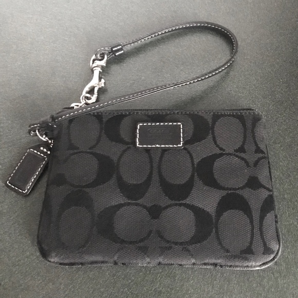 Coach Black Canvas Leather Signature C Wristlet Mini Pouch - Picture 1 of 16